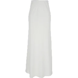 White Long Skirt with Ruffle Detail at the Bottom in Satin Woman