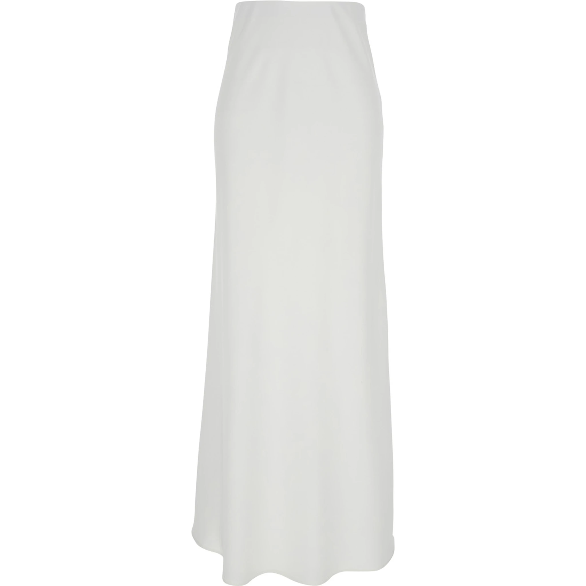 White Long Skirt with Ruffle Detail at the Bottom in Satin Woman