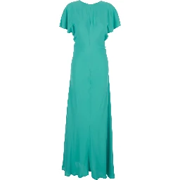 Blue Long Dress with V-Back Neckline and Tie Closure in Silk Blend Woman