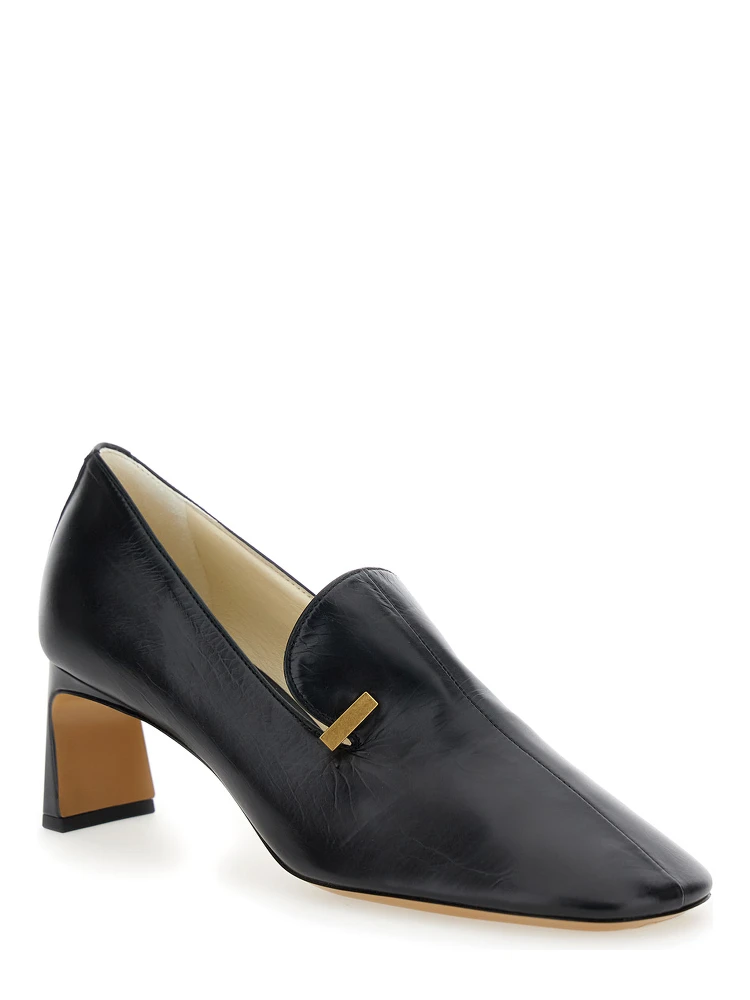 Black Pumps with Square Toe and Plaque Detail on the Front in Soft Leather Woman alternative