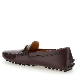 Brown Loafers with Logo Plaque and Rubber Sole in Leather Woman