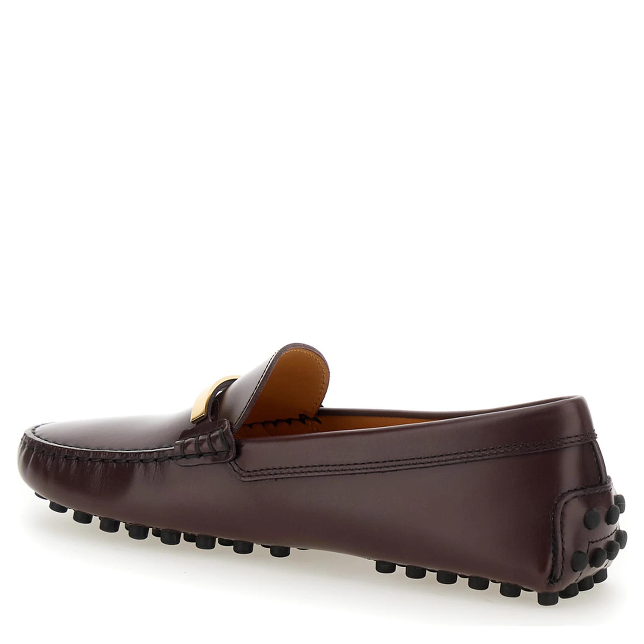 Brown Loafers with Logo Plaque and Rubber Sole in Leather Woman