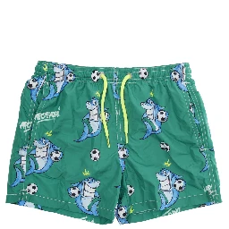 Jean Lighting Green Swim Shorts with Elastic Drawstring Waist and All-Over Print in Tech Fabric Boy