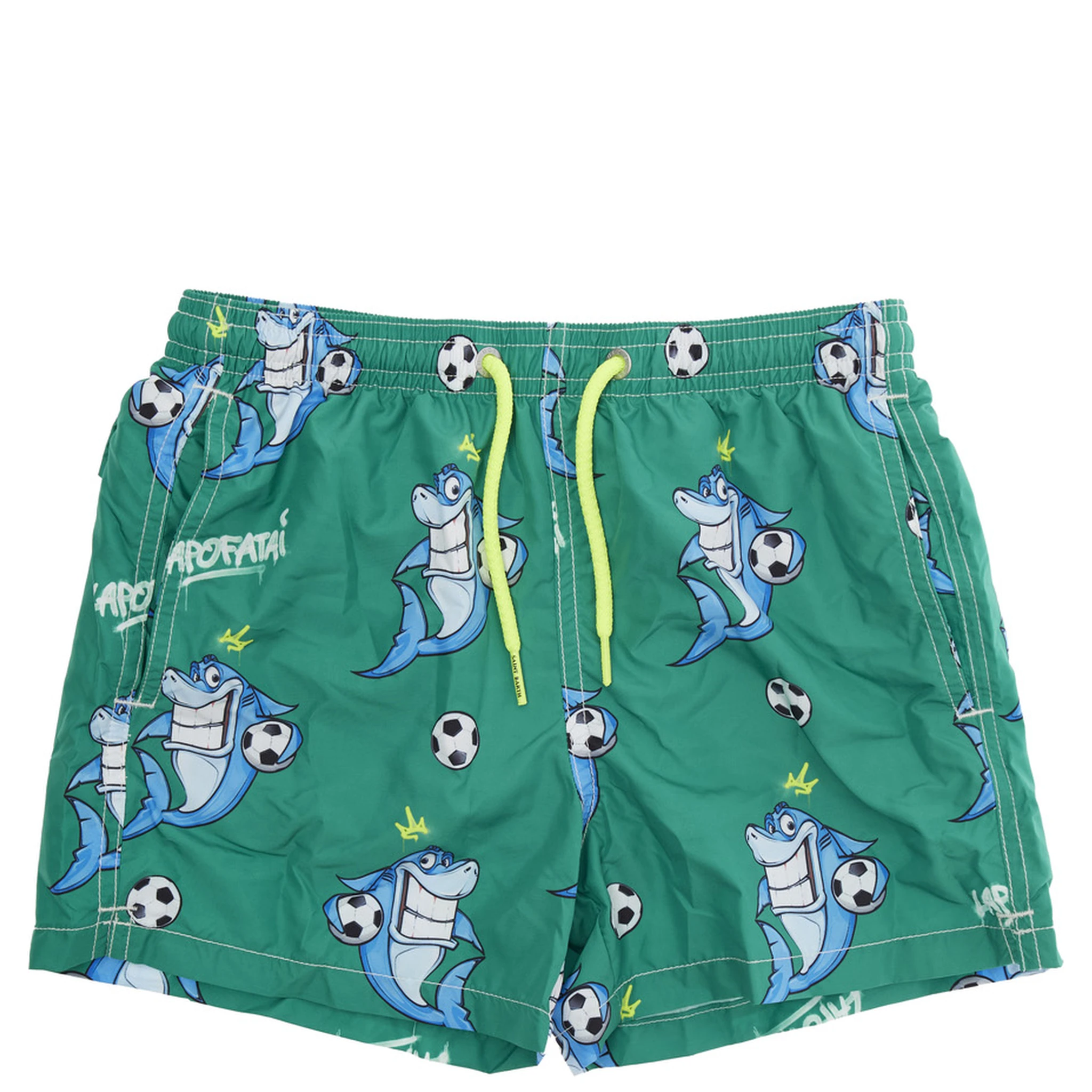Jean Lighting Green Swim Shorts with Elastic Drawstring Waist and All-Over Print in Tech Fabric Boy