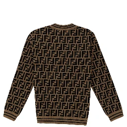 Beige and Tobacco Sweater with FF Motif and Logo Detail in Viscose Blend Boy