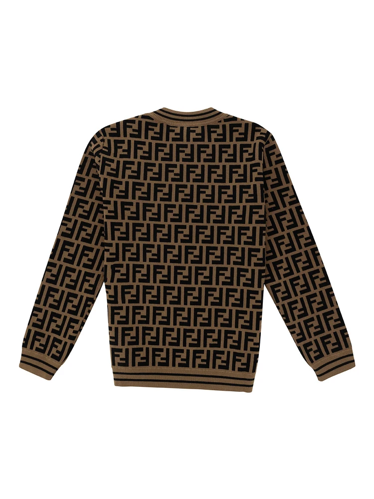 Beige and Tobacco Sweater with FF Motif and Logo Detail in Viscose Blend Boy alternative