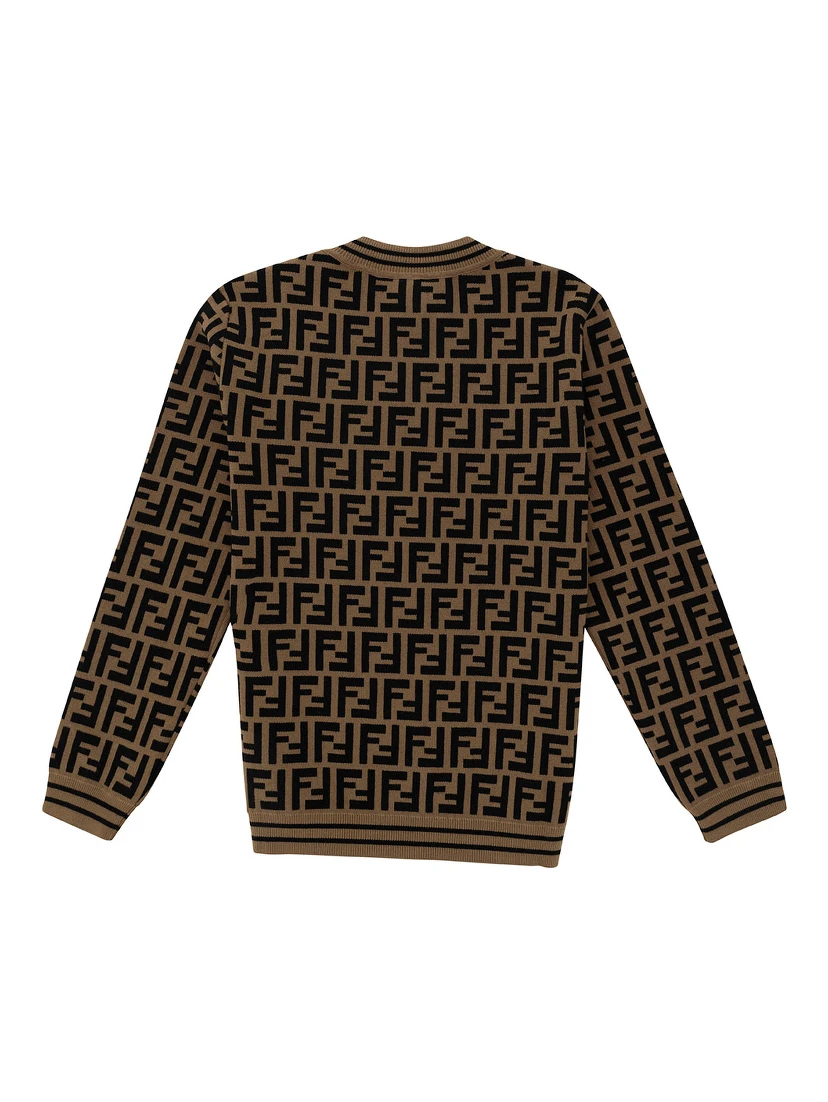 Beige and Tobacco Sweater with FF Motif and Logo Detail in Viscose Blend Boy