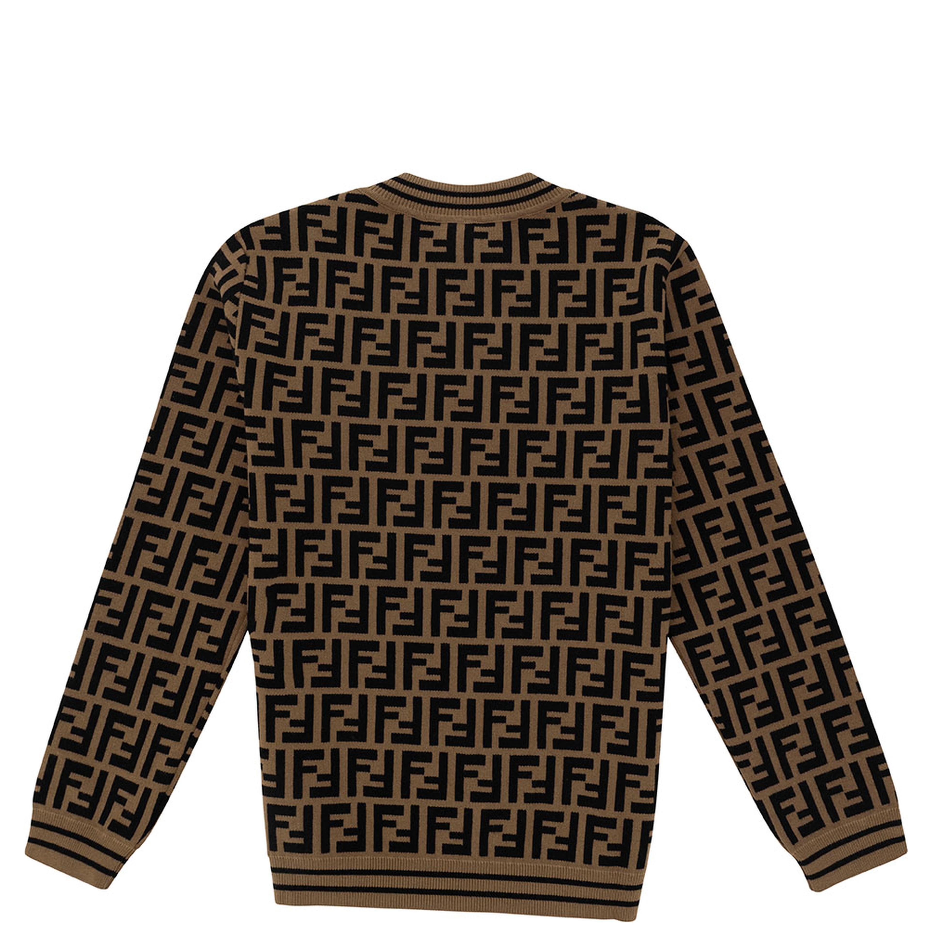 Beige and Tobacco Sweater with FF Motif and Logo Detail in Viscose Blend Boy