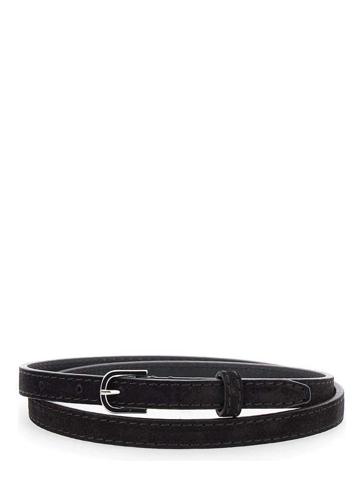 Brown Belt with Embossed Logo Detail and Adjustable Buckle in Suede Woman