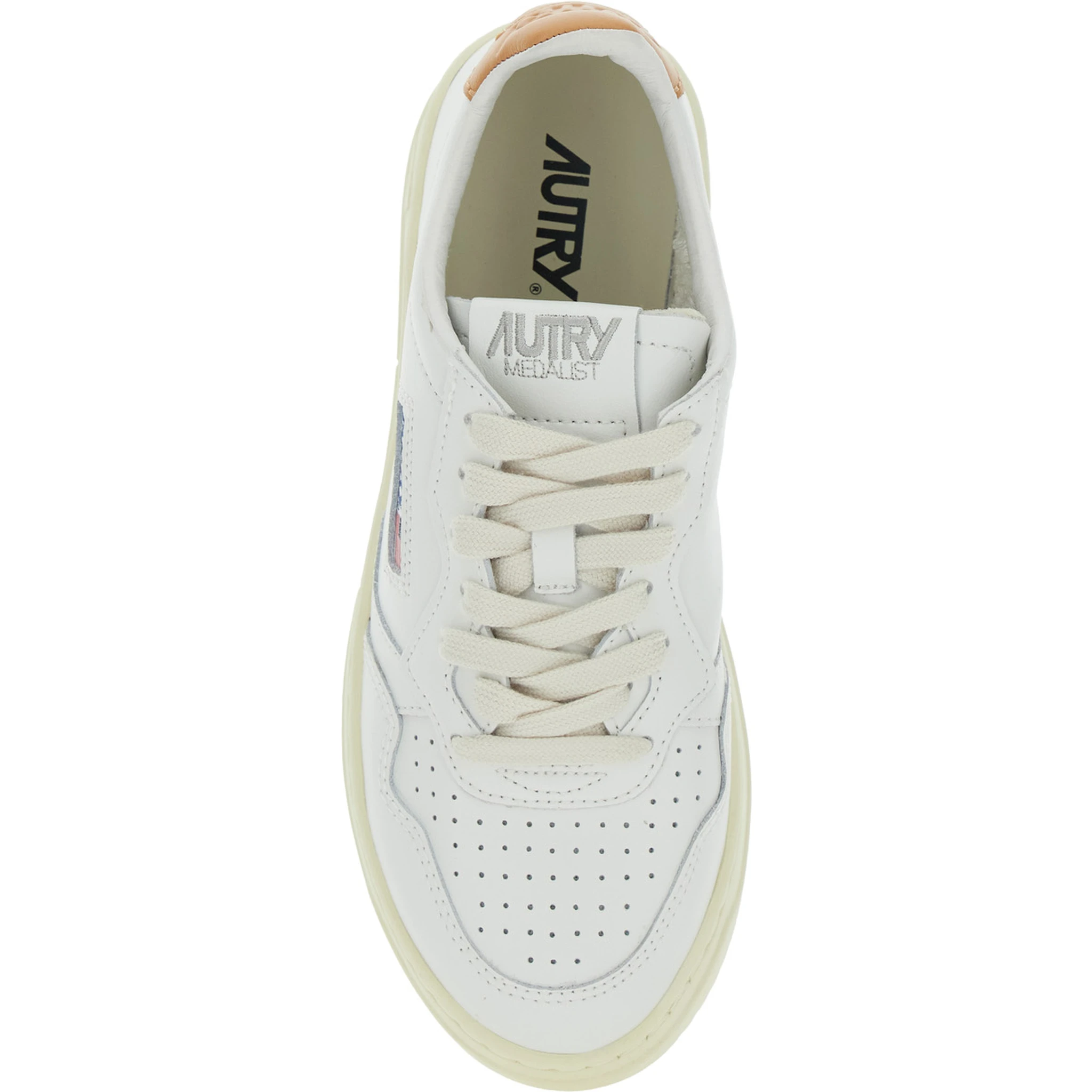 Medalist White Low Top Sneakers with Logo Patch on Tongue and Side in Leather Woman
