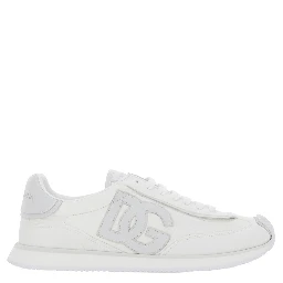 White Low Top Sneakers with Maxi Logo on the Side and Logo Patch on the Tongue in Tech Fabric Man