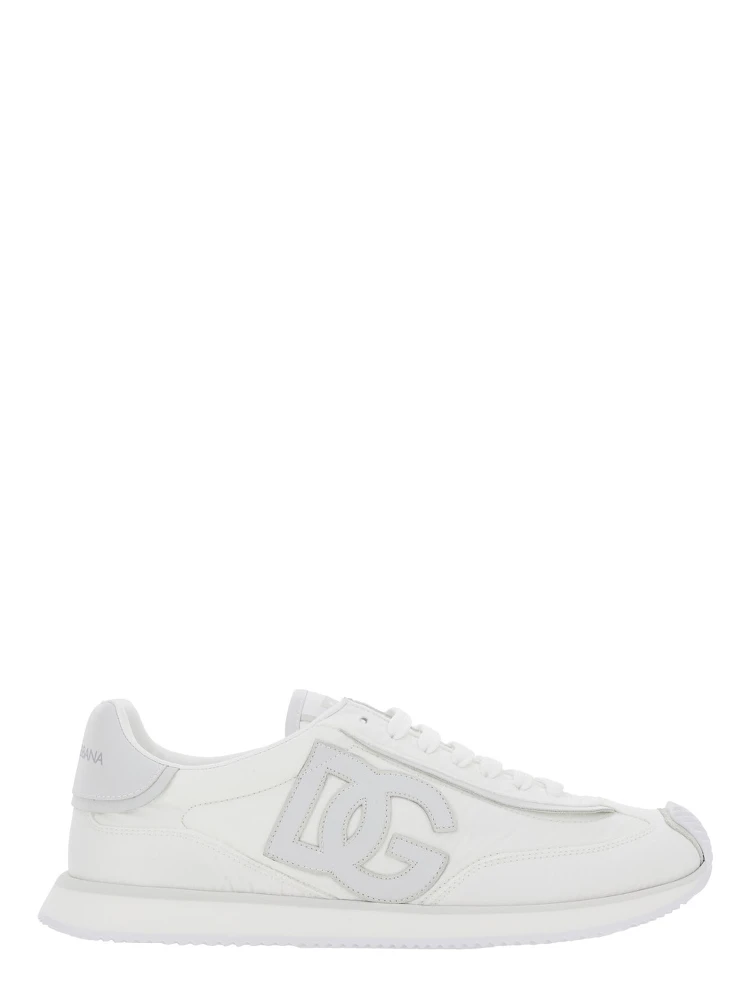 White Low Top Sneakers with Maxi Logo on the Side and Logo Patch on the Tongue in Tech Fabric Man
