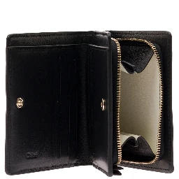 Sense Black Bi-Fold Wallet with Tonal Logo Embroidery in Leather Woman