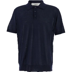 Blue Polo Shirt with Classic Collar and Short Sleeves in Wool Man