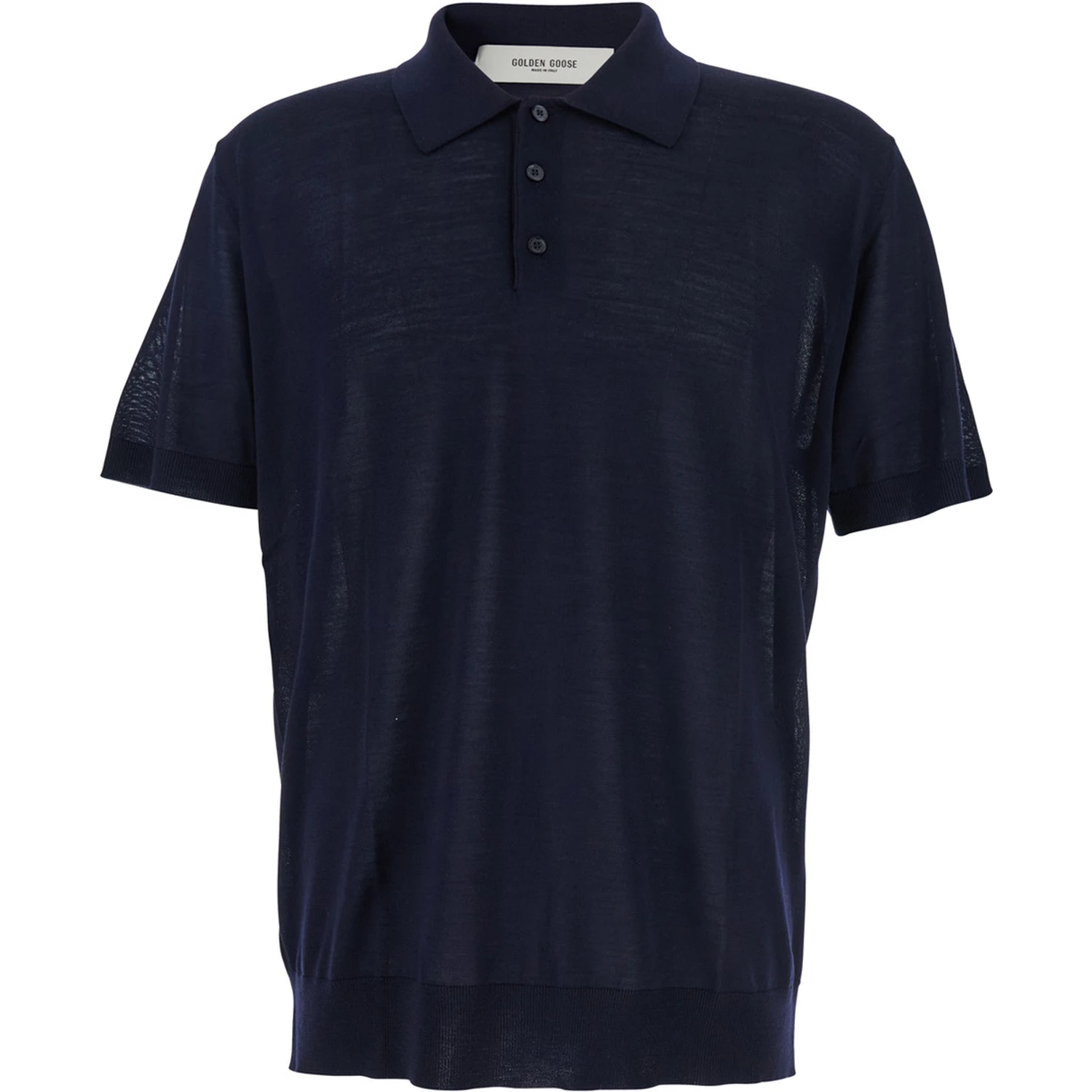 Blue Polo Shirt with Classic Collar and Short Sleeves in Wool Man