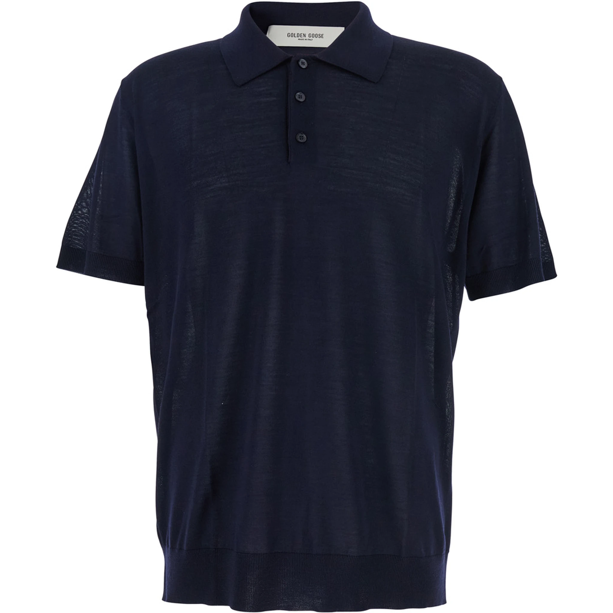 Blue Polo Shirt with Classic Collar and Short Sleeves in Wool Man