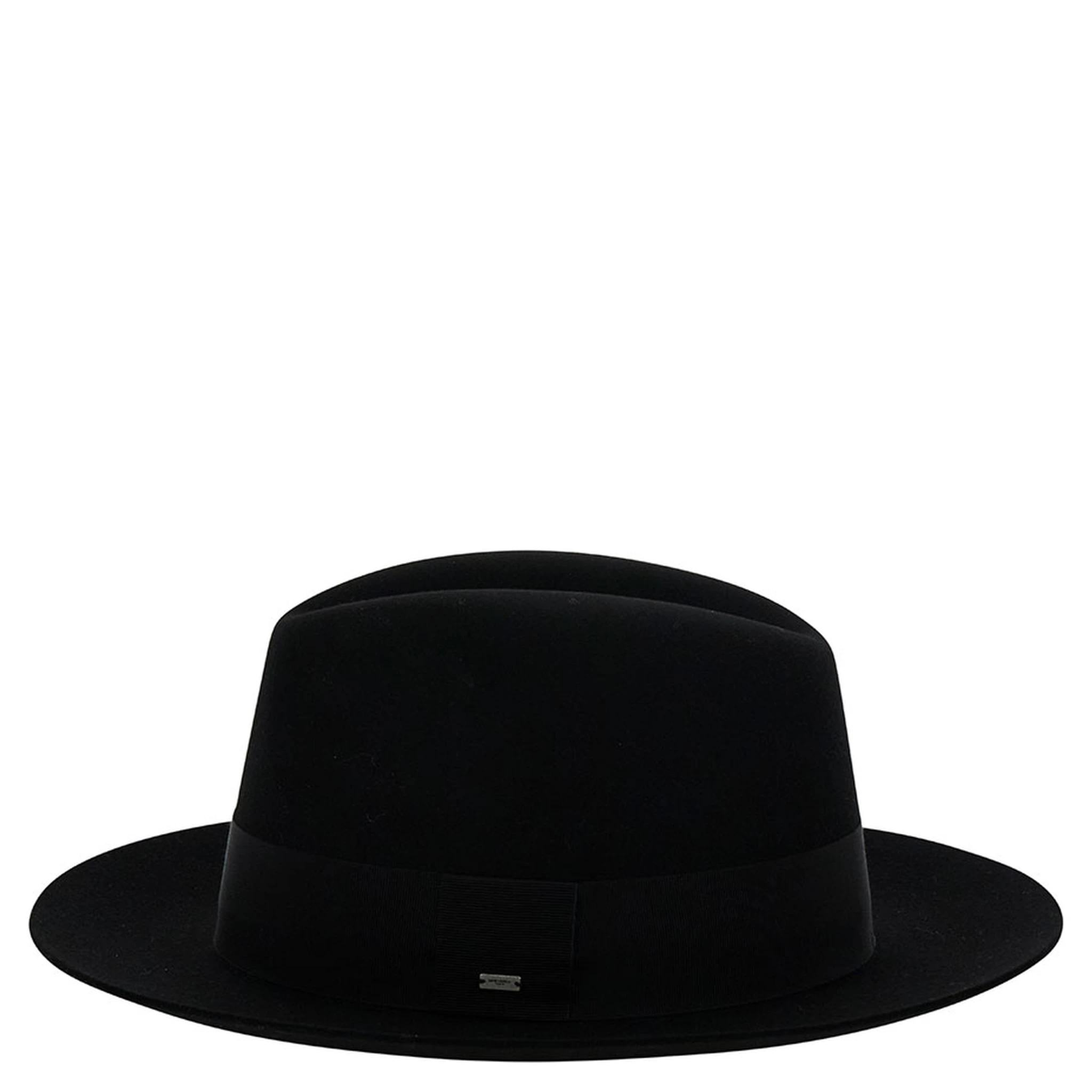 Black Fedora Hat with Grosgrain Band in Wool Felt Woman