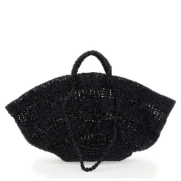 Sol Black Handbag with Two Top Handles in Rafia Woman