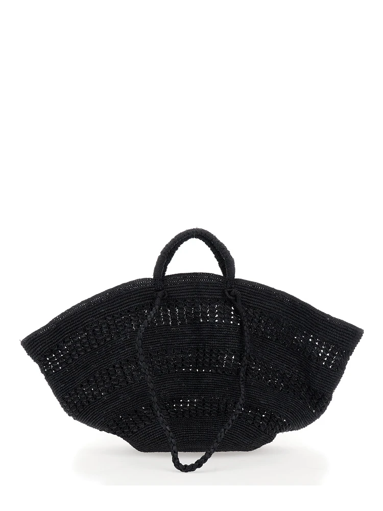 Sol Black Handbag with Two Top Handles in Rafia Woman