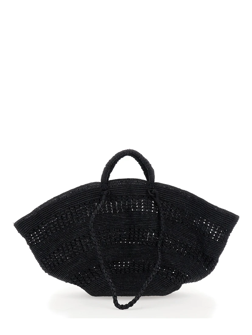Sol Black Handbag with Two Top Handles in Rafia Woman