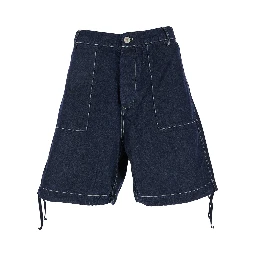 Dark Blue Shorts with Logo Patch on the Back in Denim Man