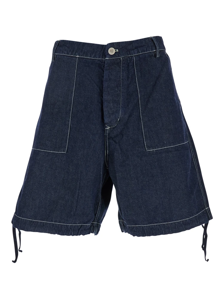Dark Blue Shorts with Logo Patch on the Back in Denim Man