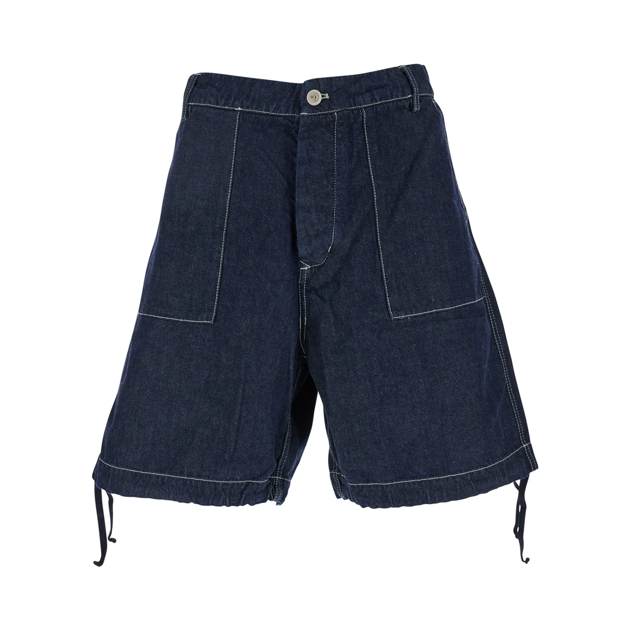Dark Blue Shorts with Logo Patch on the Back in Denim Man
