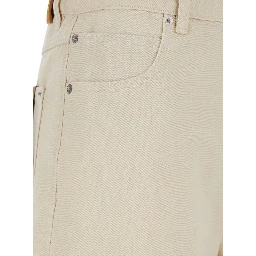 White Jeans with Cuffs on the Edges and Removable Patch with Hare on the Back in Denim Woman