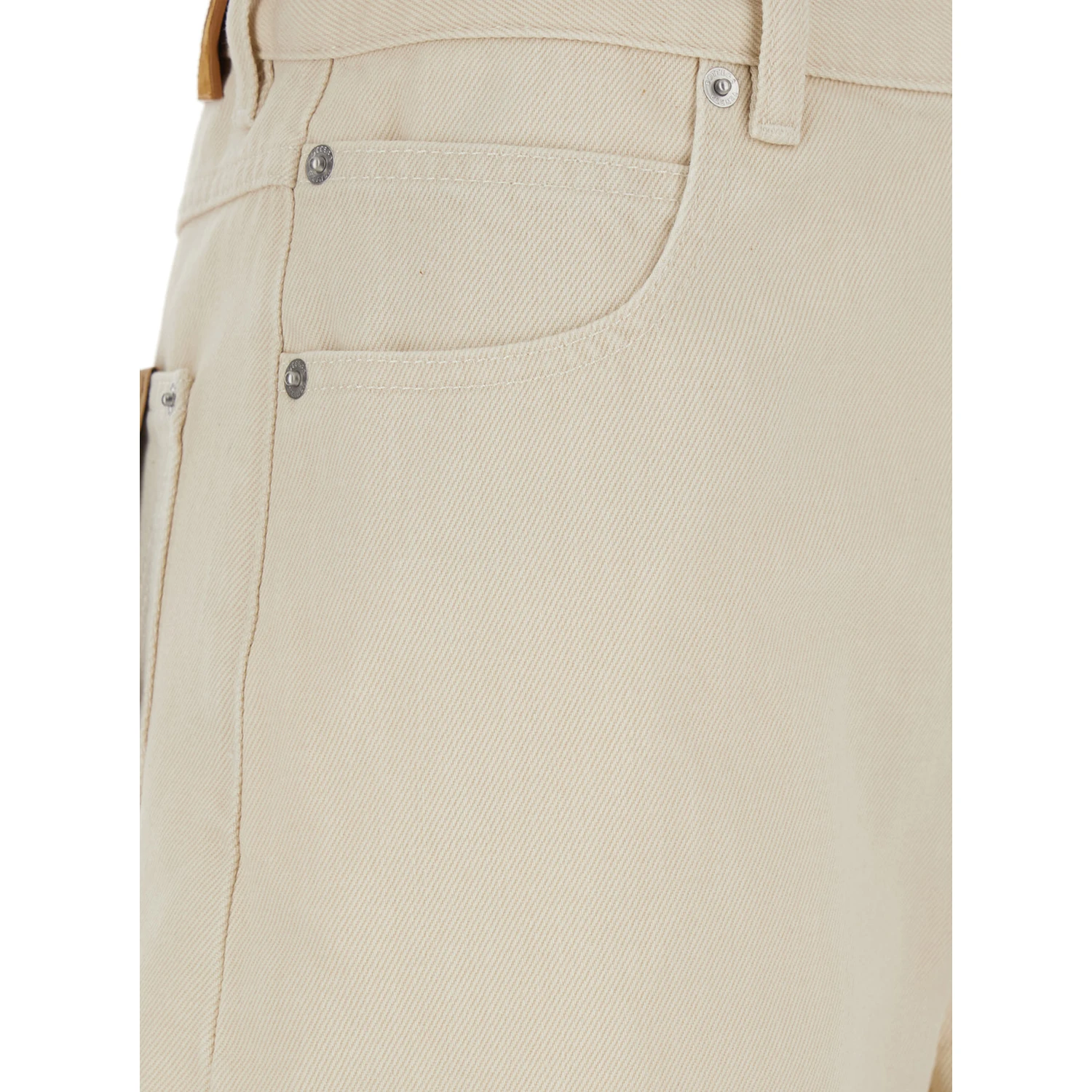 White Jeans with Cuffs on the Edges and Removable Patch with Hare on the Back in Denim Woman