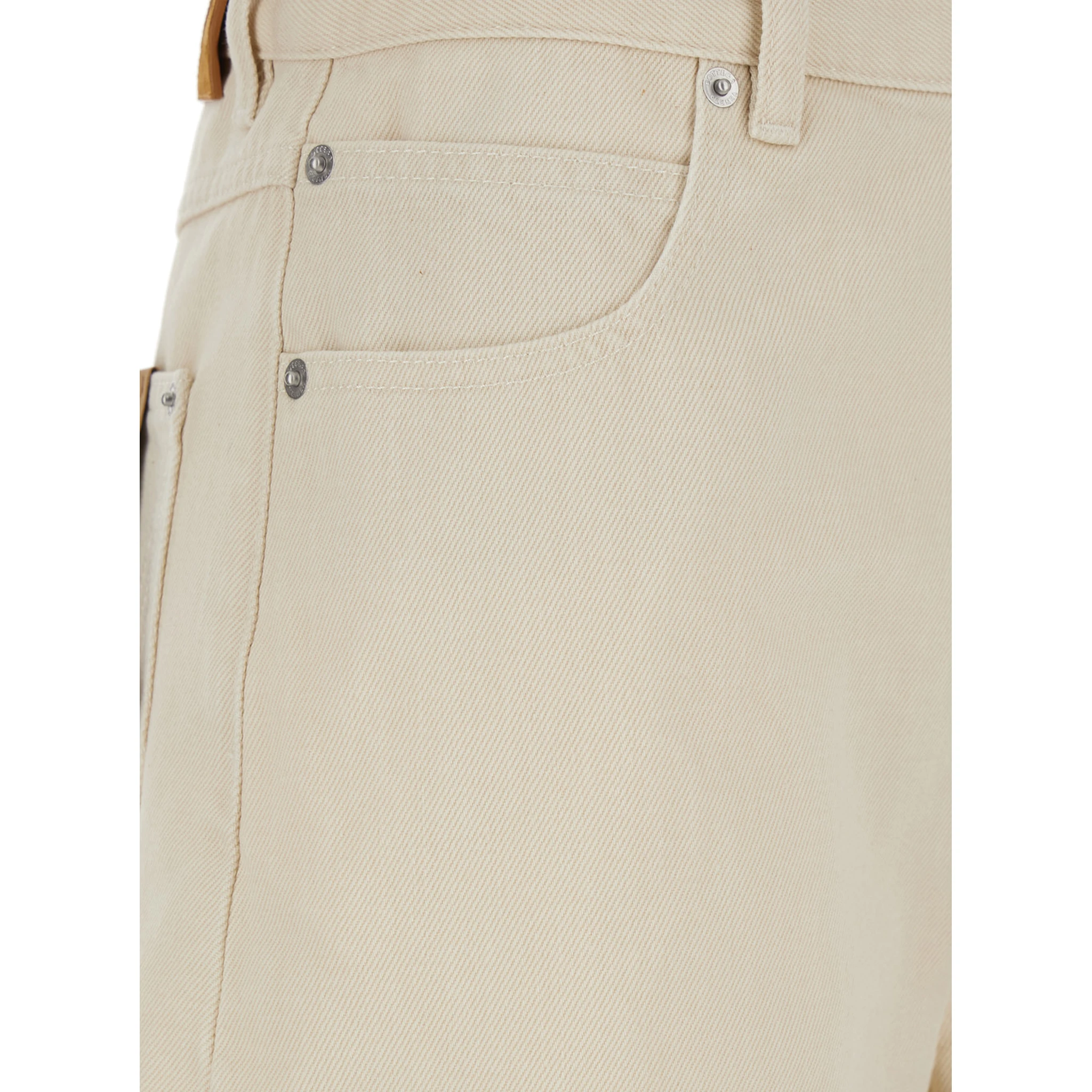White Jeans with Cuffs on the Edges and Removable Patch with Hare on the Back in Denim Woman
