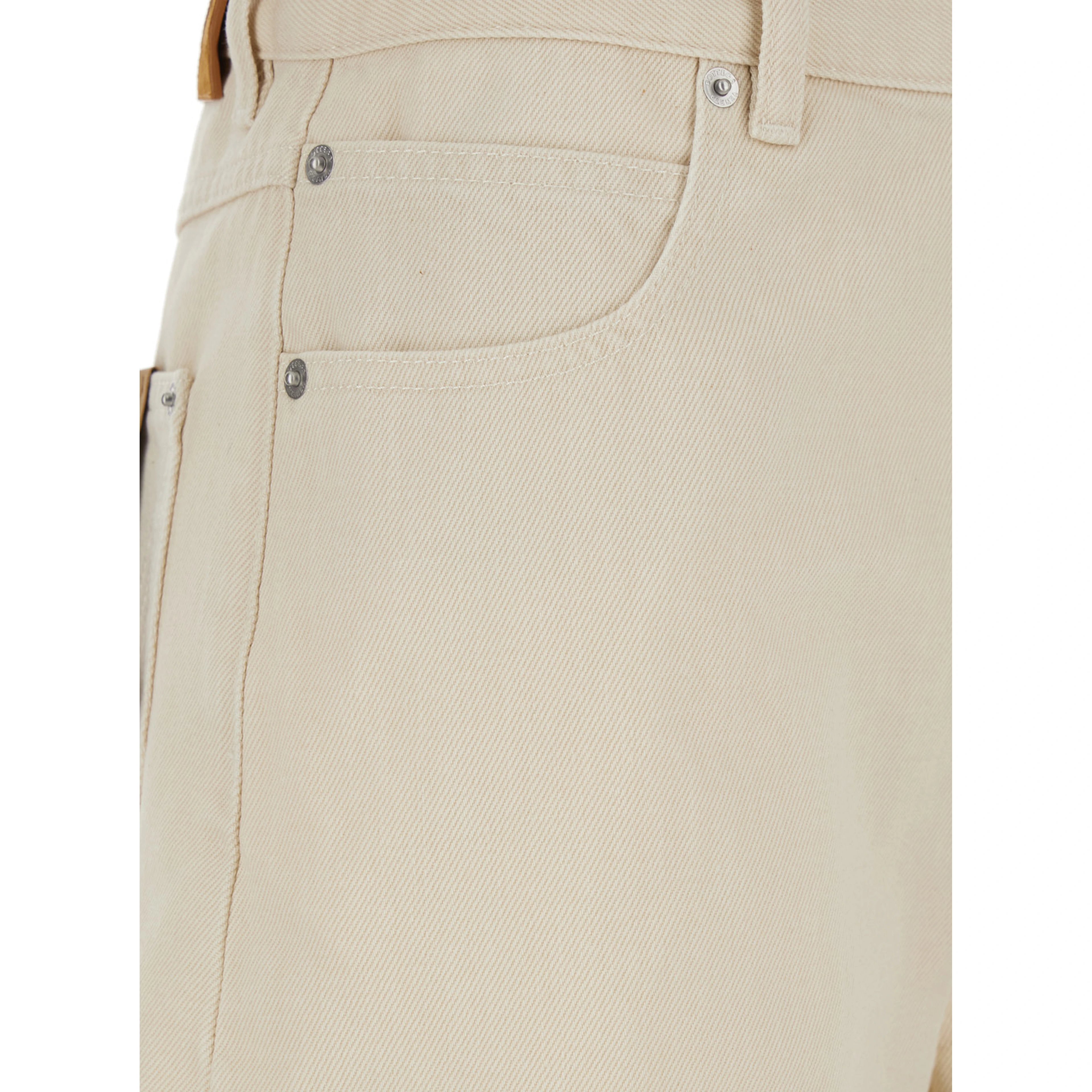 White Jeans with Cuffs on the Edges and Removable Patch with Hare on the Back in Denim Woman