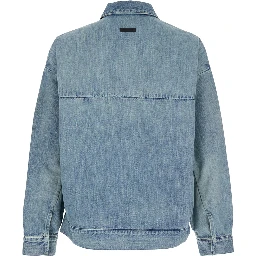 Blue Jacket with Classic Collar and Long Sleeves in Denim Man