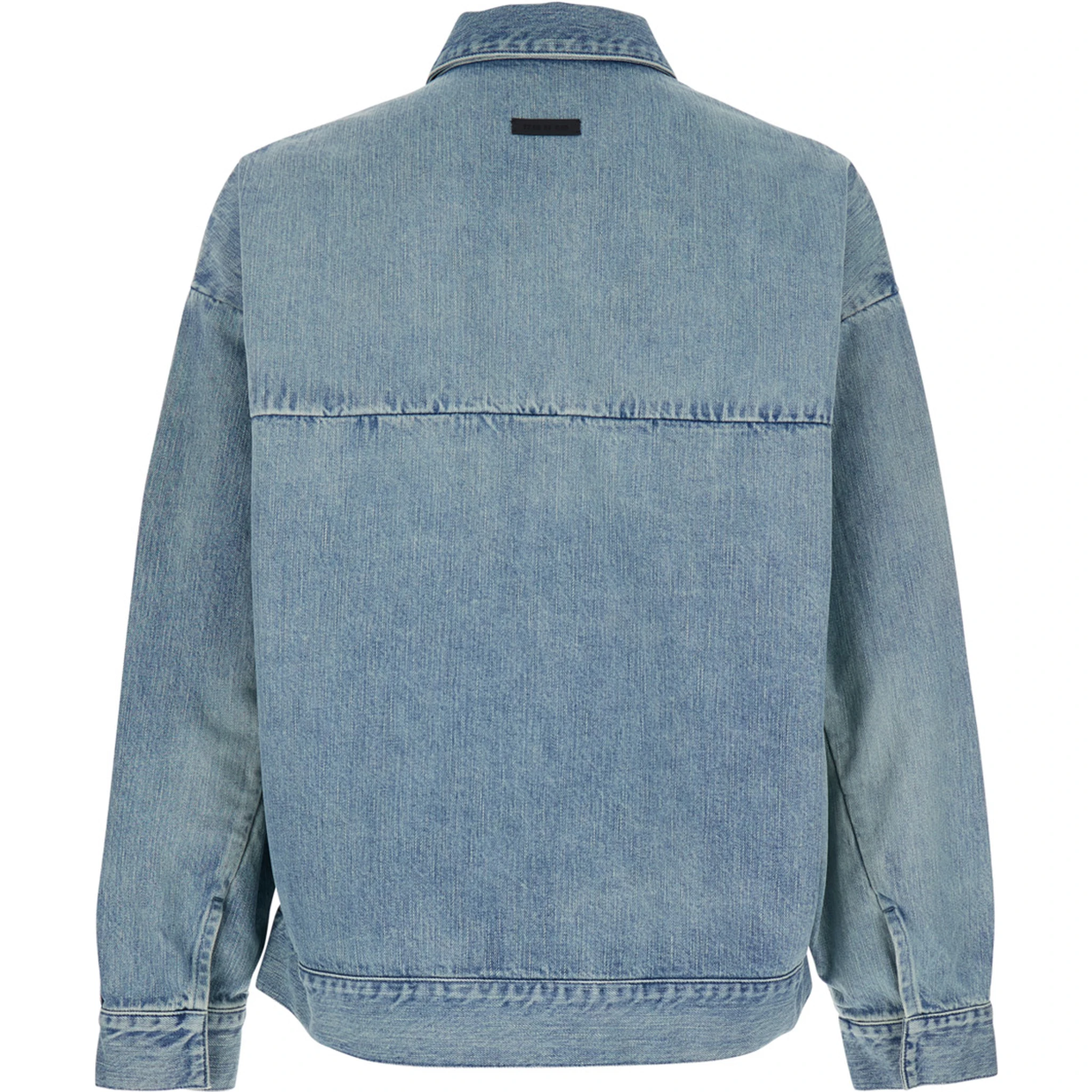 Blue Jacket with Classic Collar and Long Sleeves in Denim Man