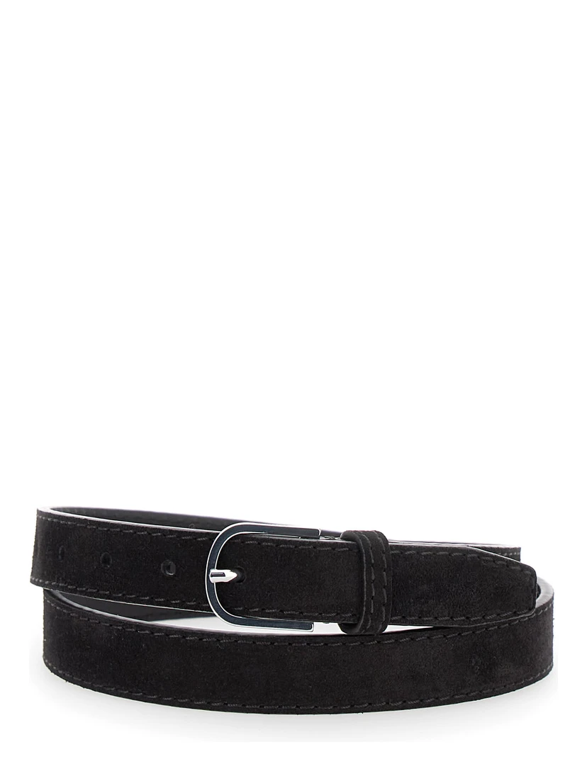 Brown Belt with Embossed Logo Detail and Adjustable Buckle in Suede Woman