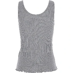 Grey Sleeveless Top with Round Neck and Logo Lettering on the Front in Cotton Woman