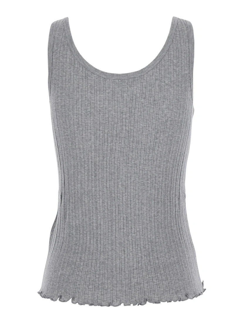 Grey Sleeveless Top with Round Neck and Logo Lettering on the Front in Cotton Woman