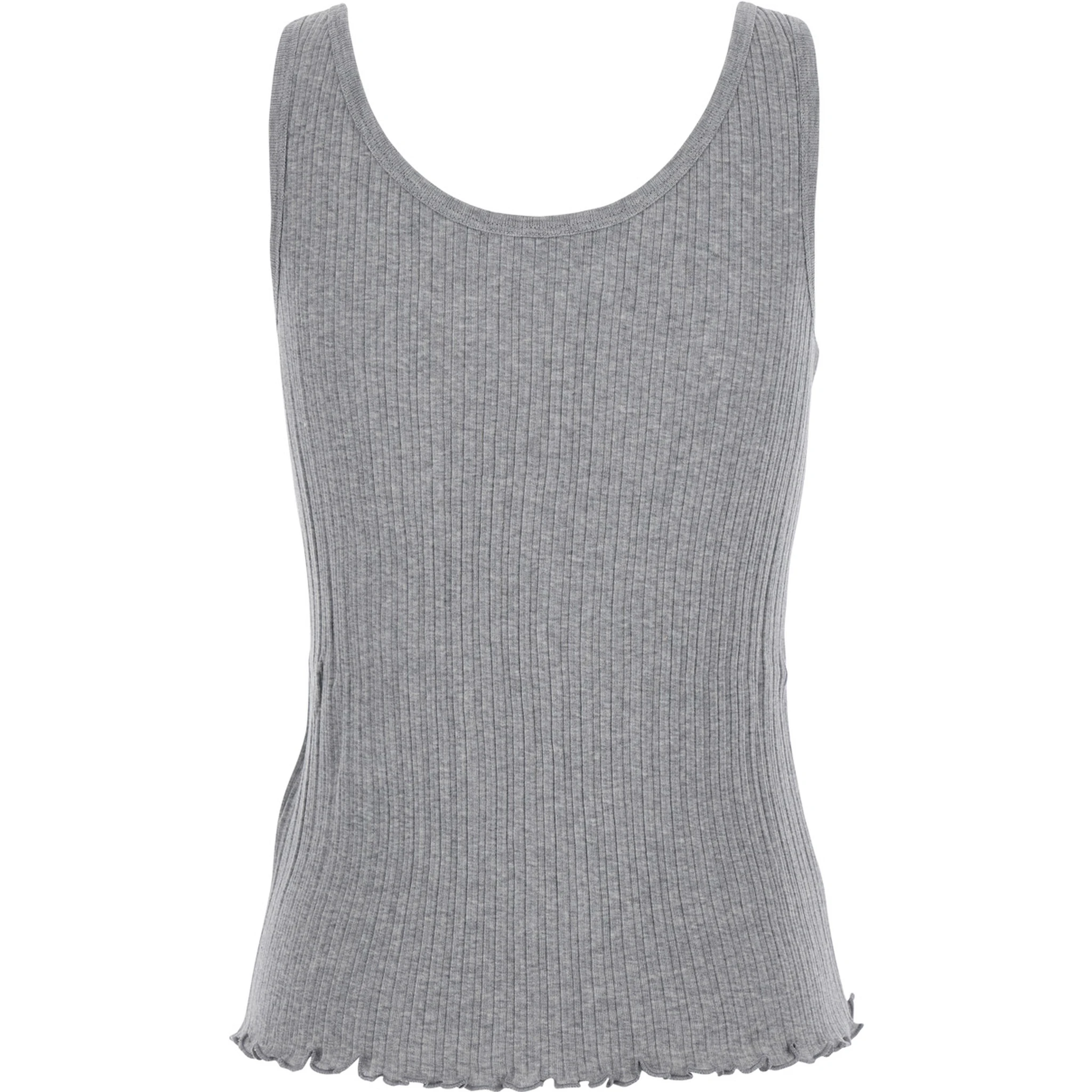 Grey Sleeveless Top with Round Neck and Logo Lettering on the Front in Cotton Woman