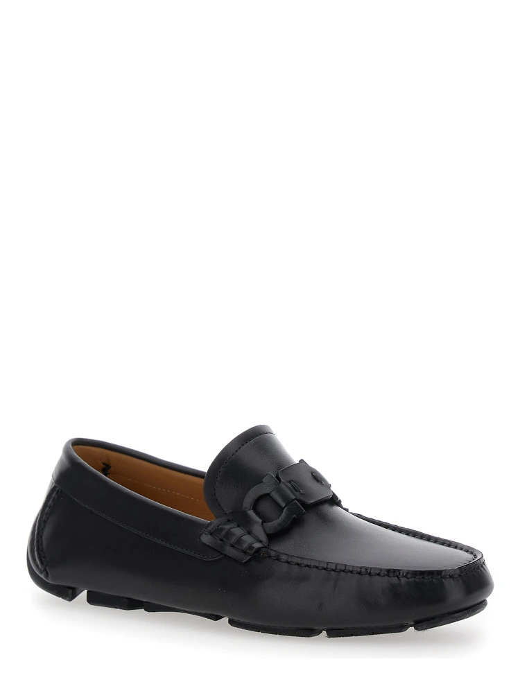 Black Loafers with Ganicini Plaque on the Front in Leather Man alternative