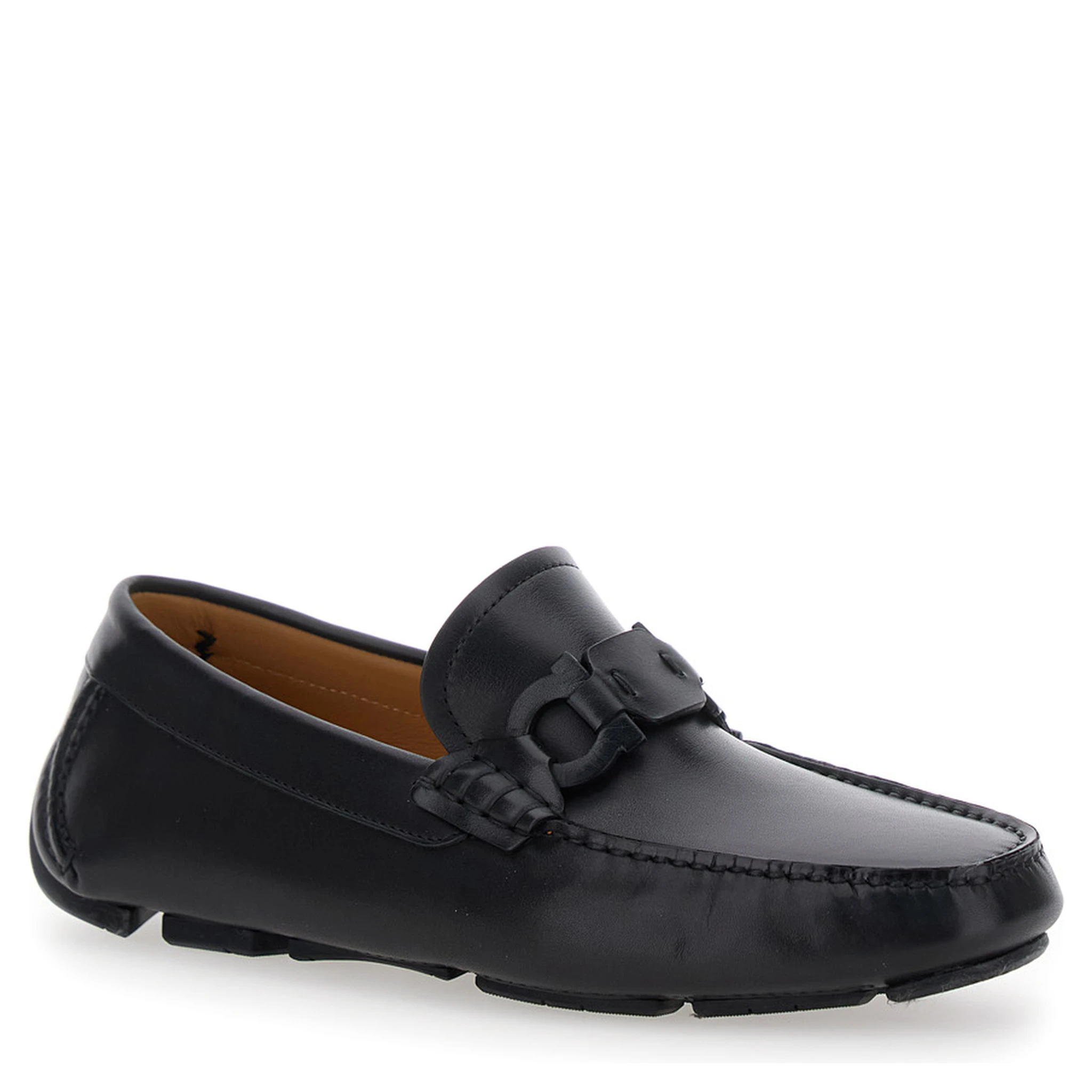 Black Loafers with Ganicini Plaque on the Front in Leather Man