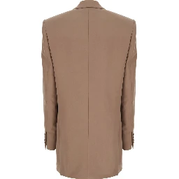 Beige Double Breasted Jacket with Classic Lapels in Silk Woman