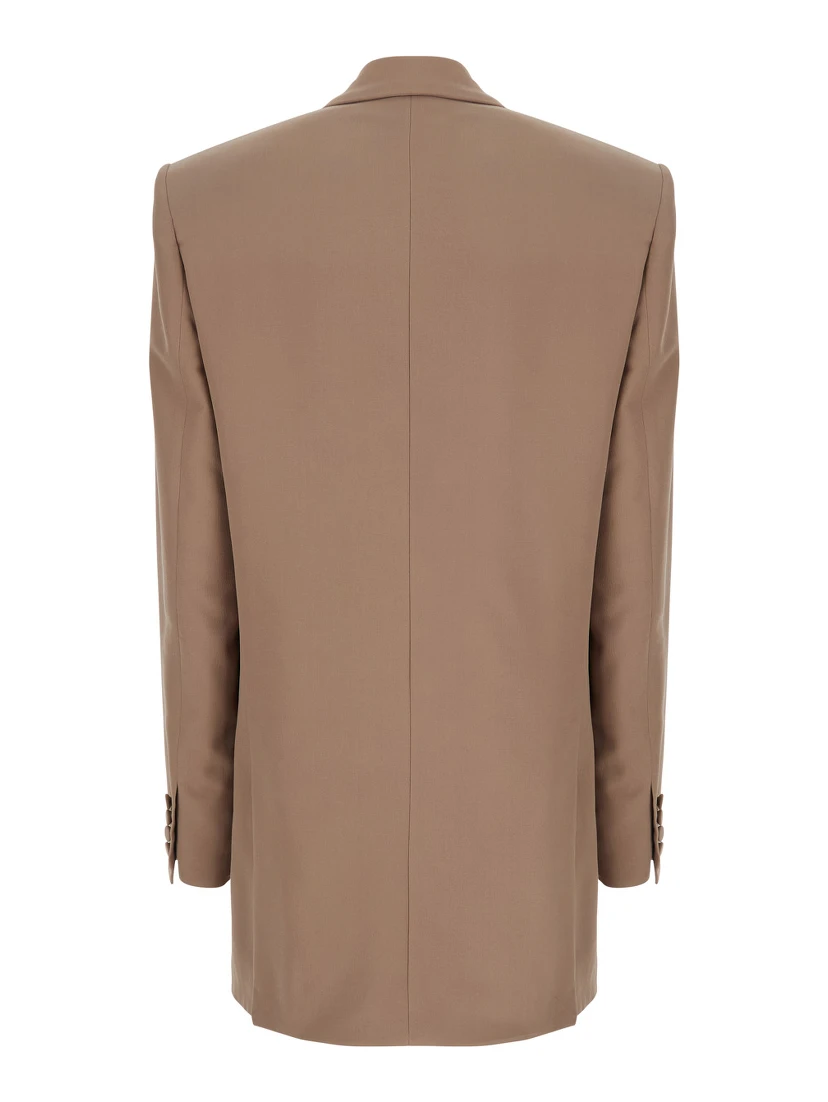 Beige Double Breasted Jacket with Classic Lapels in Silk Woman