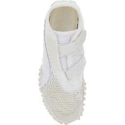 ‘Mostro’ White Low Top Sneaker with Logo on Heel and Mesh Inserts in Fabric Unisex