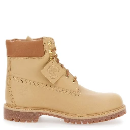 Beige Water-Proof Boots with Logo Plate in Leather Man