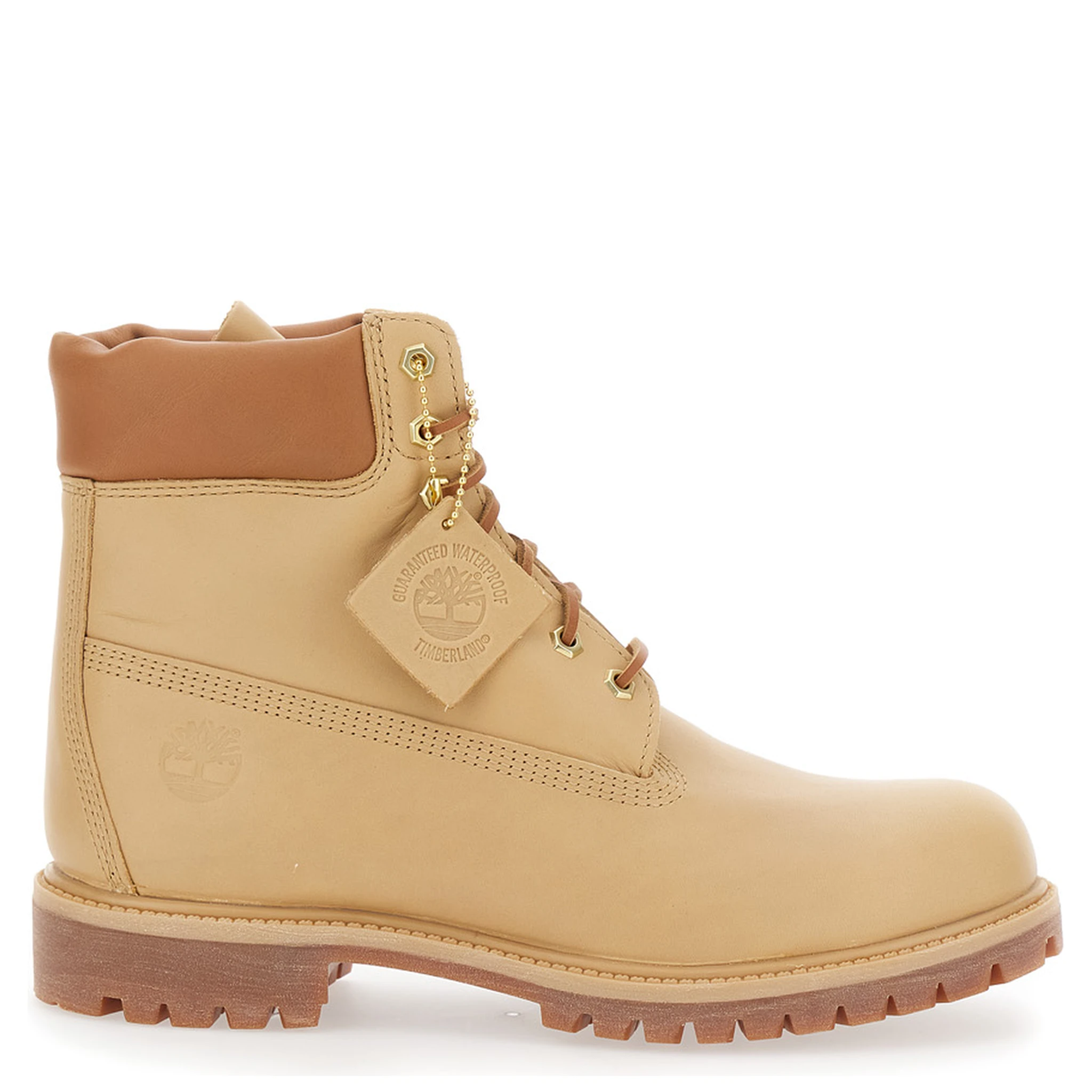 Beige Water-Proof Boots with Logo Plate in Leather Man