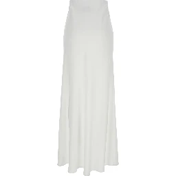 White Long Skirt with Ruffle Detail at the Bottom in Satin Woman