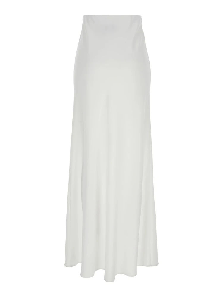 White Long Skirt with Ruffle Detail at the Bottom in Satin Woman alternative