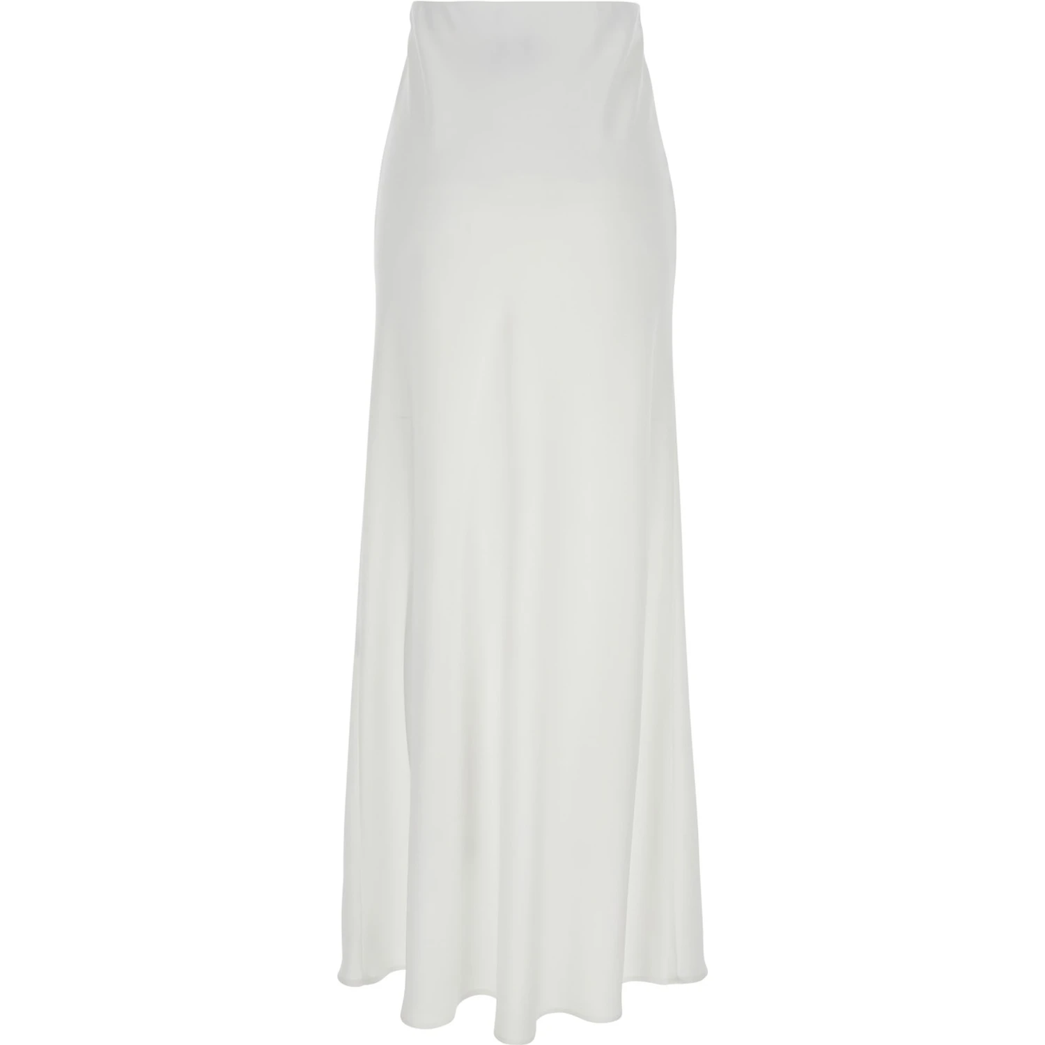 White Long Skirt with Ruffle Detail at the Bottom in Satin Woman