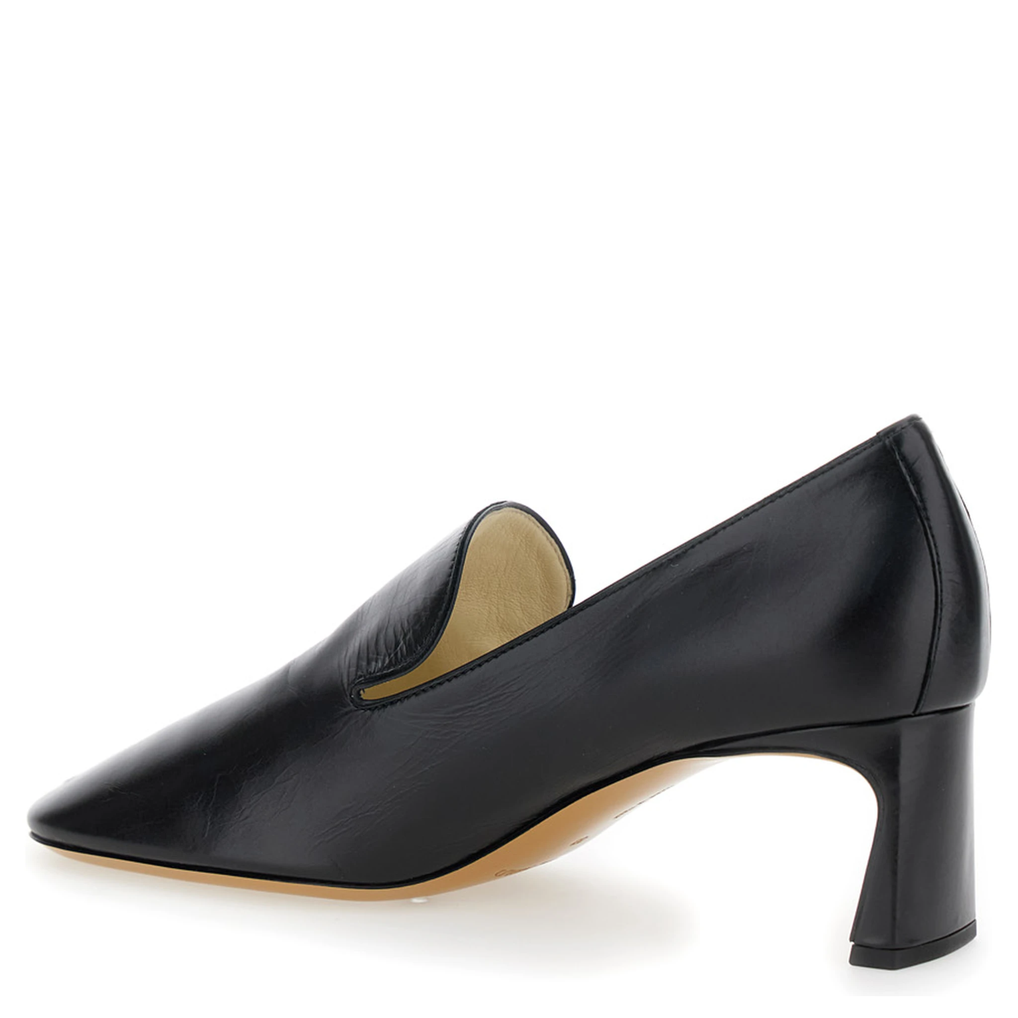 Black Pumps with Square Toe and Plaque Detail on the Front in Soft Leather Woman