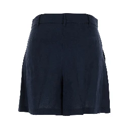 Blue Shorts with Belt Loops at the Waist in Linen Woman