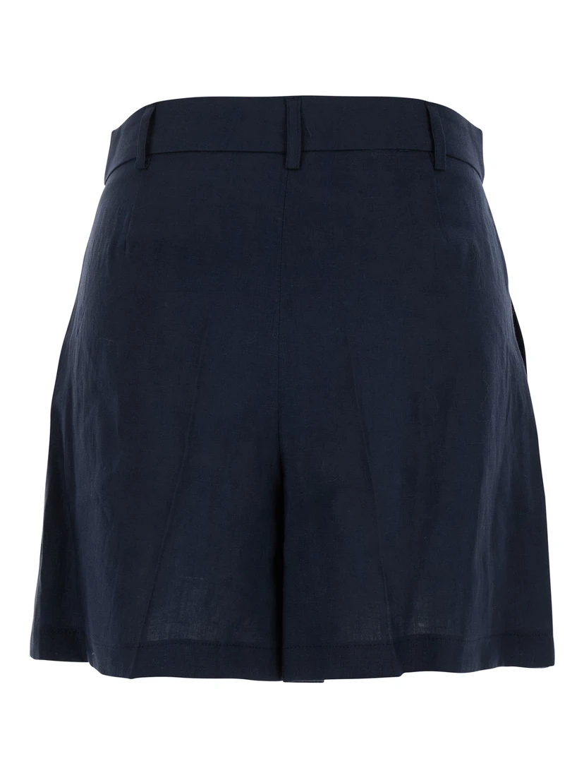 Blue Shorts with Belt Loops at the Waist in Linen Woman